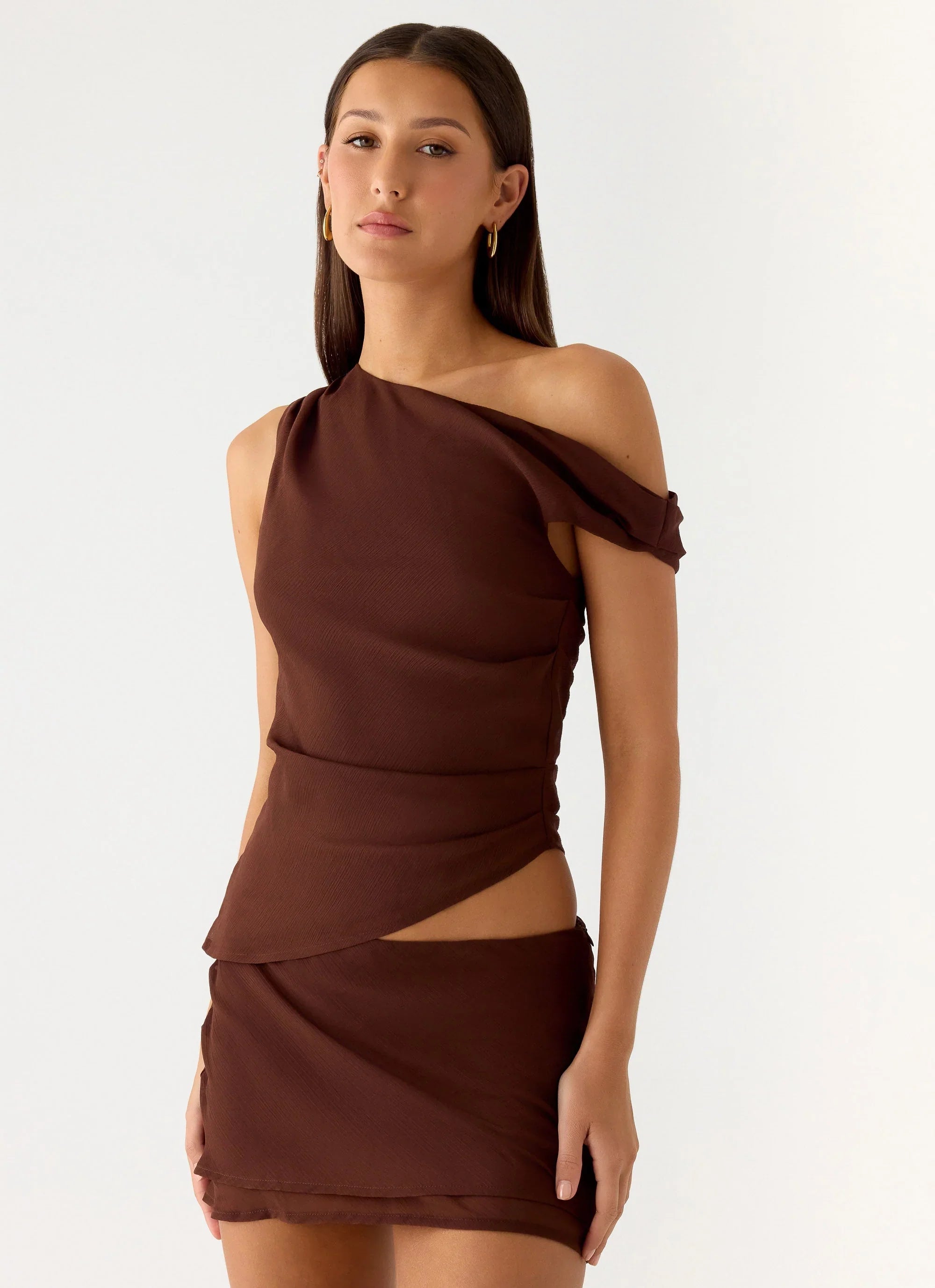 Stereotype One Shoulder Top - Chocolate