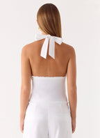 Josephina Linen Halter Top - White