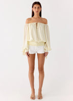 Coconut Kiss Off Shoulder Long Sleeve Top - Yellow
