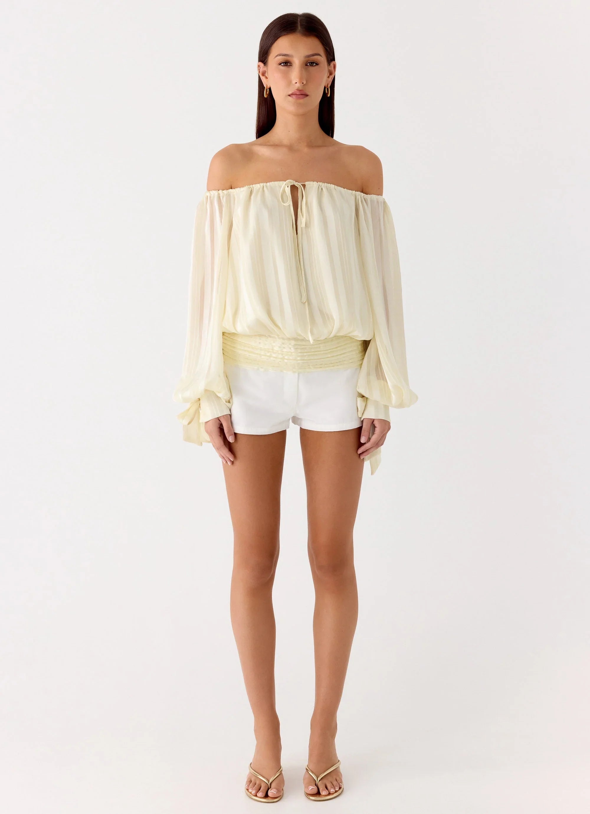 Coconut Kiss Off Shoulder Long Sleeve Top - Yellow