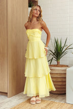 Top It Off Strapless Frill Trim Maxi Dress Butter