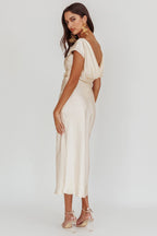 Loveland Cap Sleeve Cowl Back Midi Dress Oyster