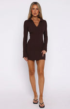 From Now On Long Sleeve Mini Dress Chocolate