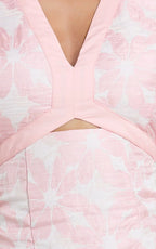 Diana Mini Dress - Jacquard Short Sleeve Cut Out Dress in Light Pink