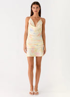 Cyna Cowl Mini Dress - Spring Meadow