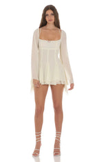 Chiffon Flare Sleeve A-line Dress in Cream