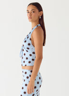 Ask You Twice Top - Blue Mocha Dot