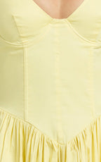 Beckett Midi Dress - Scoop Neck Drop V Waist Gathered Skirt Dress in Butter Yellow