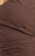 Murray Midi Dress - Deep U Halter Neck Dress in Chocolate