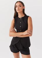 Born For Bordeaux Linen Vest - Black