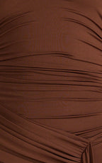 Dixie Maxi Dress - Plunge Halter Low Back Dress in Chocolate