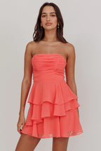 Veda Strapless Ruffle Mini Dress Peach