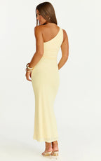 Mandy Midi Dress - Knot Detail Cut Out Mesh Dress in Lemon