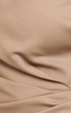 Alexandria Midi Dress - Tip Shoulder Draped Fitted Dress in Mocha
