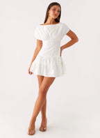 Ember Haze Boat Neck Mini Dress - Off White