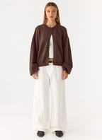 Annie One Button Cardigan - Chocolate