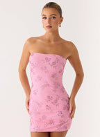 Push Back Beaded Sequin Mini Dress - Pink