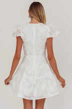Irenna Ruffle Sleeve V-Neck Mini Dress Textured White