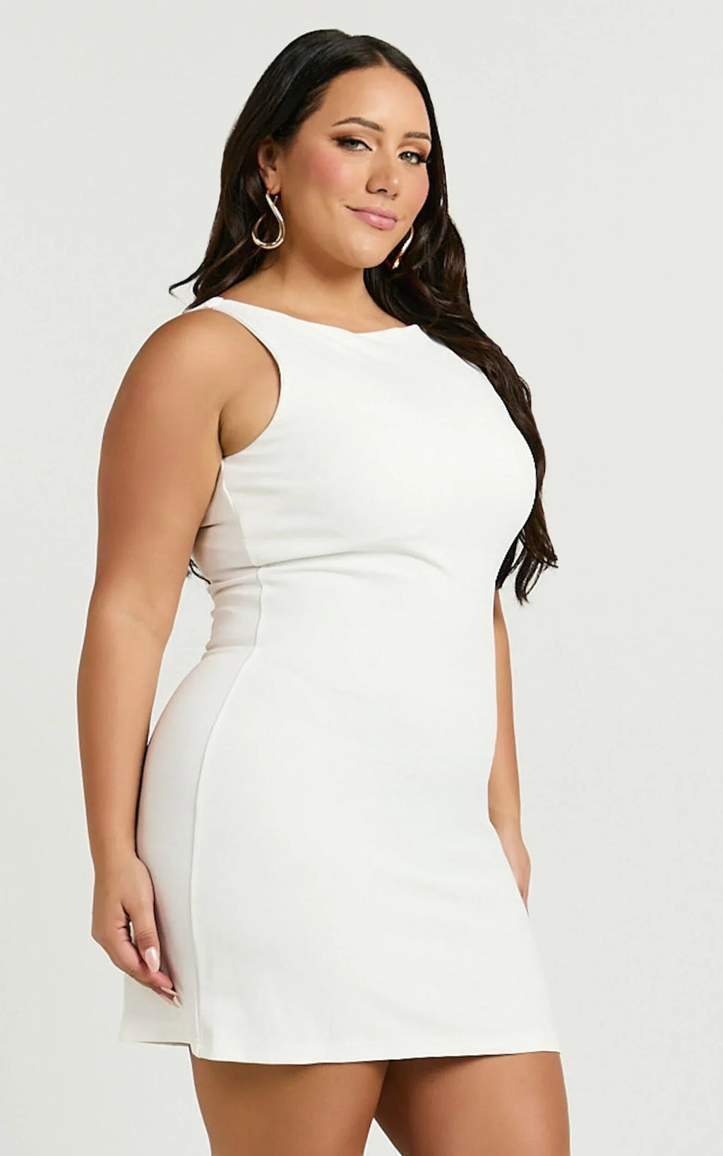 Bindi Boat Neck Bodycon Mini Dress in White