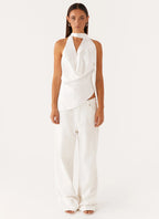 Nina Halterneck Scarf Top - White