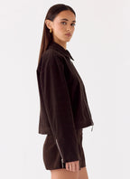 Austina Faux Suede Boxy Jacket - Chocolate