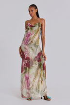 Dahlia Hand-Beaded Backless Chiffon Maxi Dress