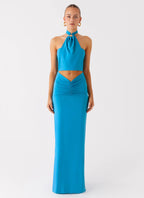 Chiquita Halter Maxi Dress - Turquoise Blue