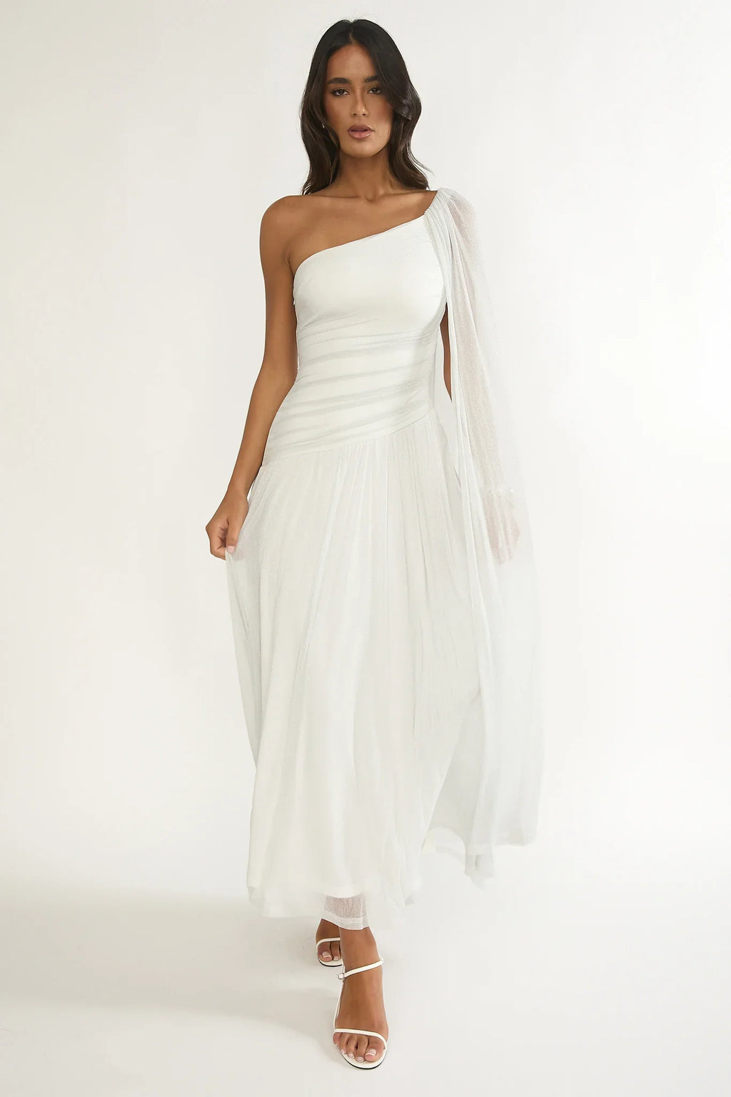 Zorina One-Shoulder Drape Maxi Dress Silver