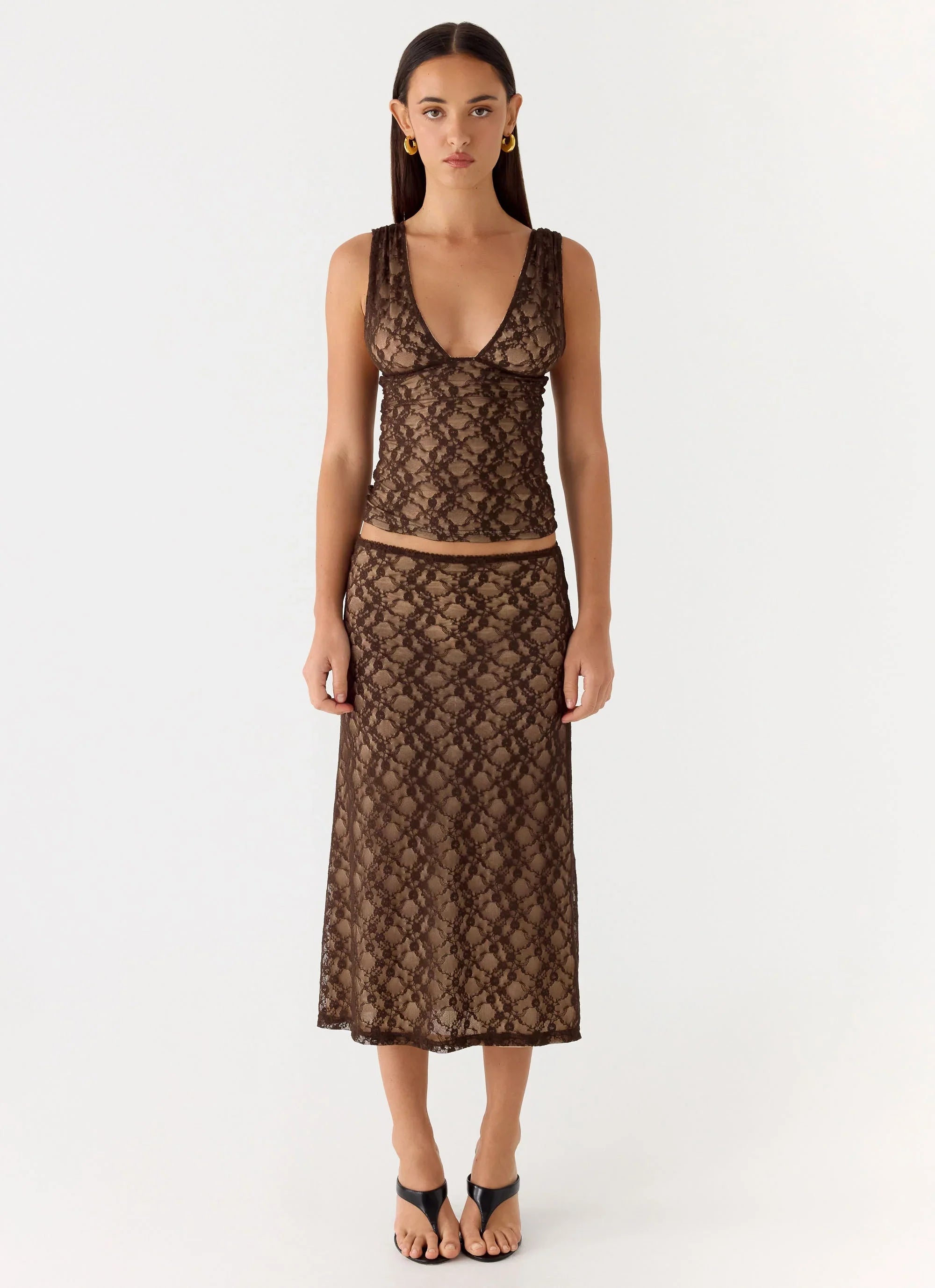 Malachie Lace Midi Skirt - Chocolate