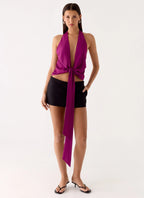 Right Back Halter Top - Maroon