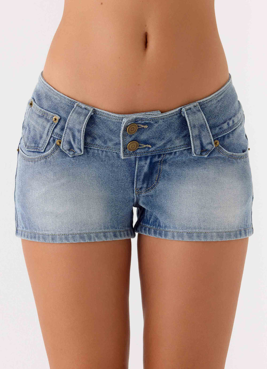 Justin Low Rise Denim Shorts - Vintage Blue Bleach Wash