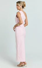 Karlie Midi Dress - One Shoulder Fitted Dress in Pink