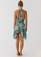 Bad Alive Halter Hanky Mini Dress - Aqua Blur
