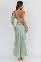 Gilded Dream Shoulder Detail Chiffon Hem Maxi Dress Sage