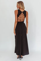 Firelights Lace-Up Back Maxi Dress Black