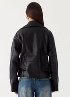 Ethan PU Biker Jacker - Black