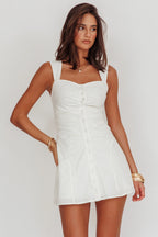 High Tide Buttoned Textured Mini Dress White