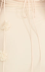 Penny Mini Dress - Draped Cowl Neck 3D Flower Fitted Dress in Cream