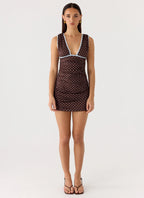 Options Mini Dress - Chocolate Blue Dot