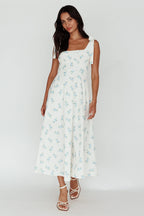 Mathilda Tied Shoulder Midi Dress Blue Floral