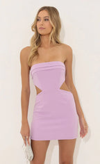 Crepe Corset Cutout Dress in Purple