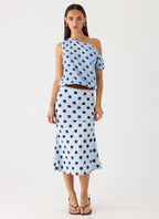 Stick Around Top - Blue Mocha Dot