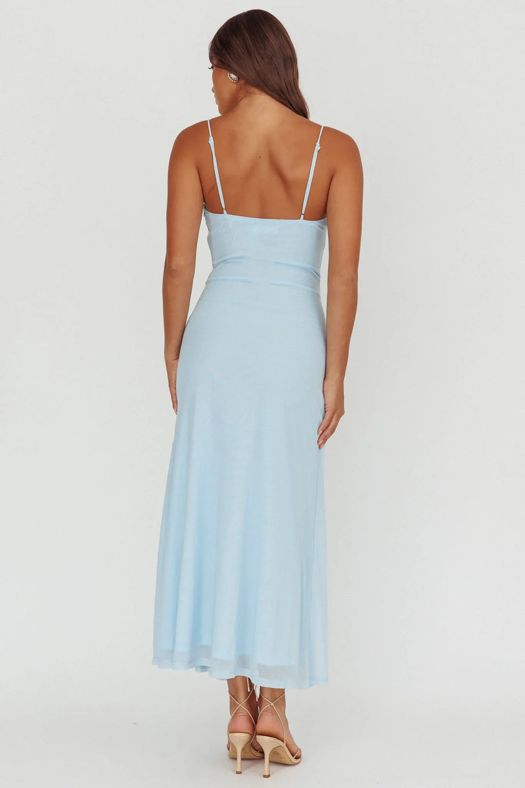 Azure Sun Drop Waist Split Maxi Dress Light Blue