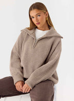 Eirena Quarter Zip Knit Sweater - Tan