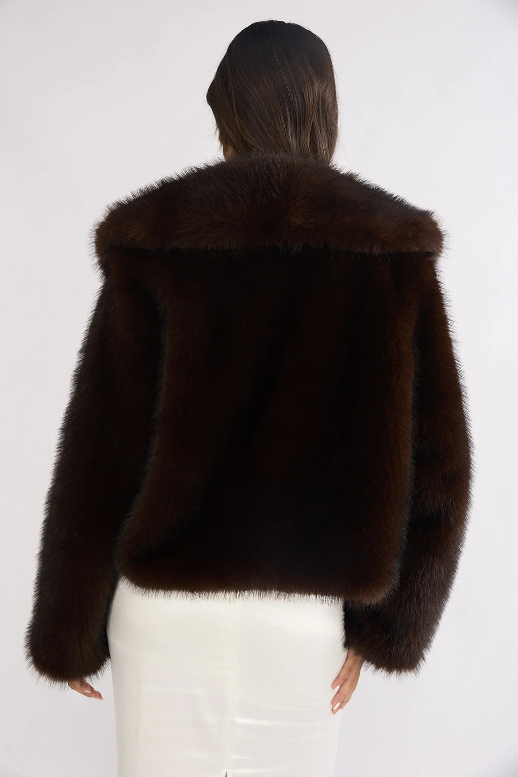 Marella Oversized Lapel Faux Fur Jacket Coffee