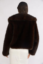 Marella Oversized Lapel Faux Fur Jacket Coffee