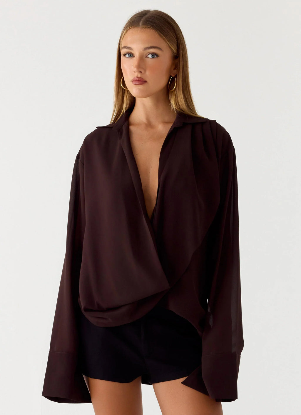 Annah Wrap Shirt - Chocolate