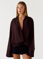 Annah Wrap Shirt - Chocolate