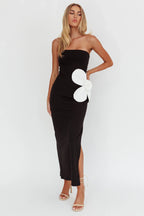 No Competition Oversized Flower Maxi Dress Black