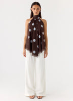 Corrida Backless Top - Chocolate Blue Dot
